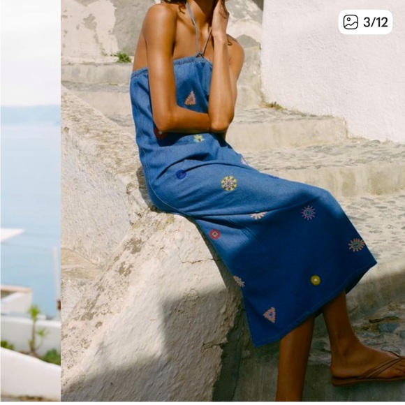 Zara Dresses & Skirts - Zara Denim Chambray Embroidered Halter Dress NEW NWT